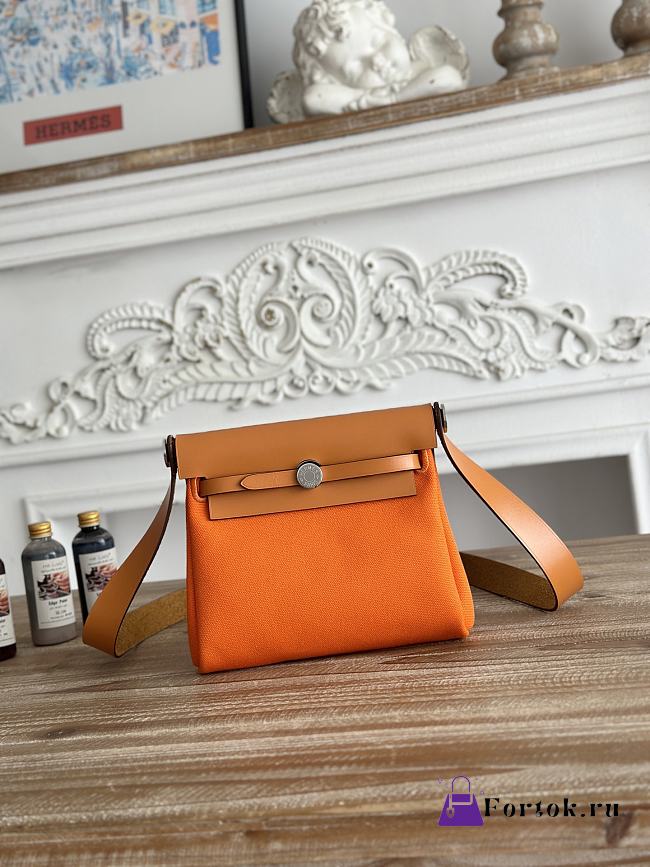 Fortok Hermès Herbag Zip mini bag in canvas Orange 20cm - 1
