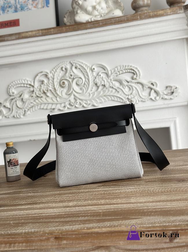 Fortok Hermès Herbag Zip mini bag in canvas Black/Grey 20cm - 1