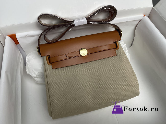 Fortok Hermès Herbag Zip mini bag in canvas Taupe 20cm - 1