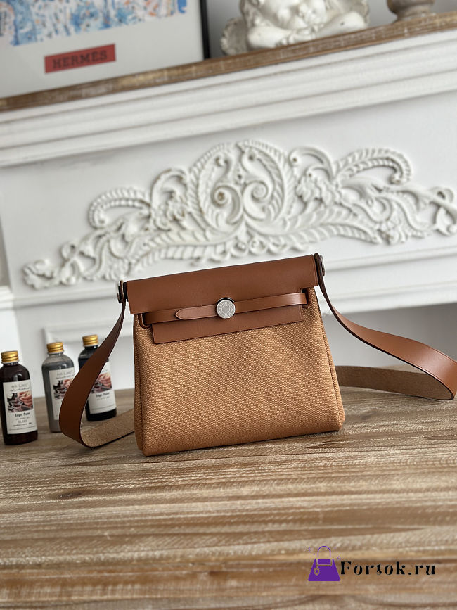 Fortok Hermès Herbag Zip mini bag in canvas Brown/ Light Brown 20cm - 1