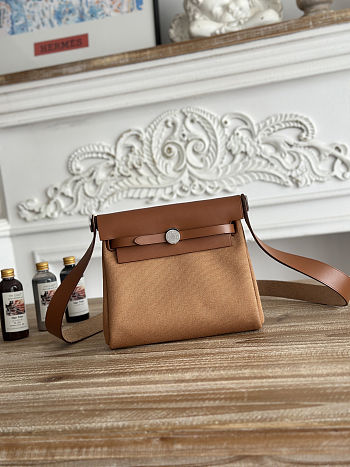Fortok Hermès Herbag Zip mini bag in canvas Brown/ Light Brown 20cm