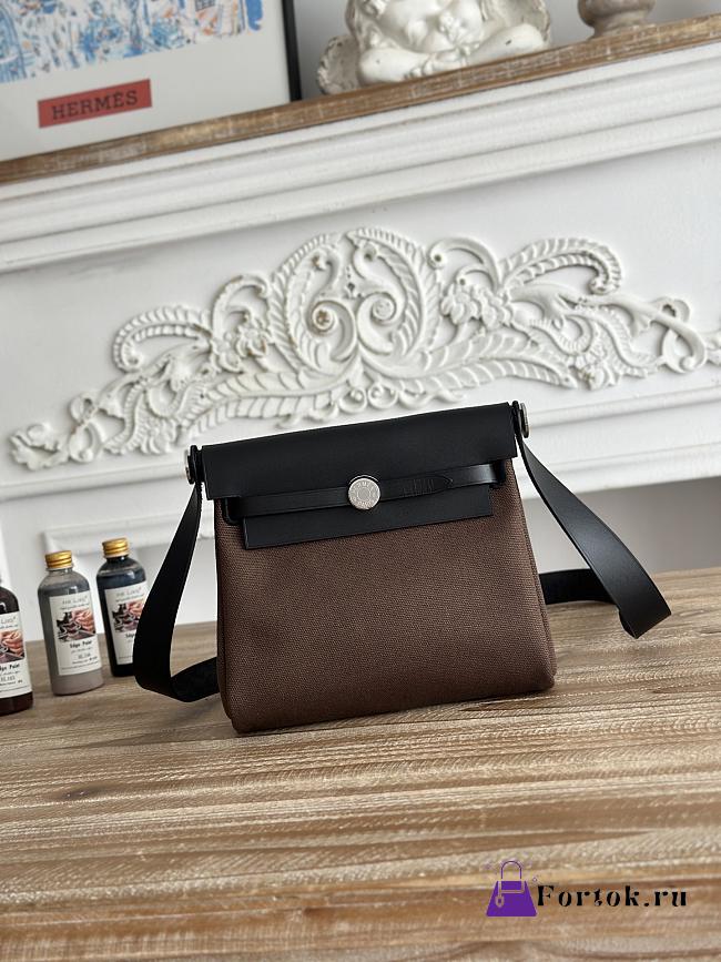 Fortok Hermès Herbag Zip mini bag in canvas Chocolate Brown 20cm - 1