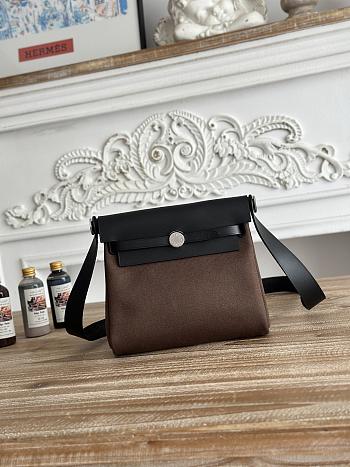 Fortok Hermès Herbag Zip mini bag in canvas Chocolate Brown 20cm