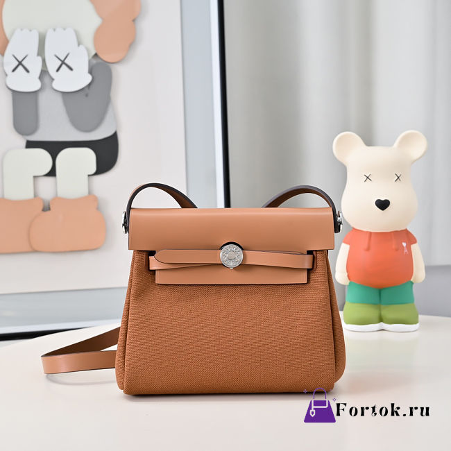 Fortok Hermès Herbag Zip mini bag in Leather and canvas Full Brown 20cm - 1