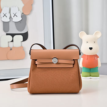 Fortok Hermès Herbag Zip mini bag in Leather and canvas Full Brown 20cm