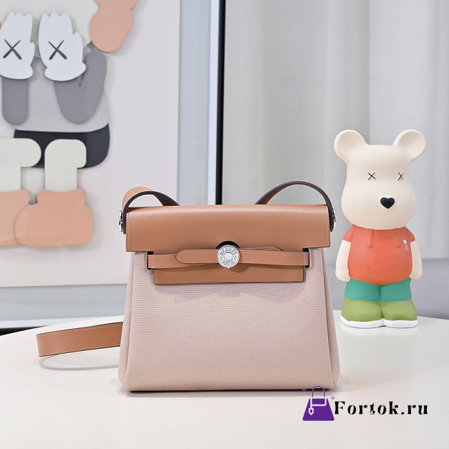 Fortok Hermès Herbag Zip mini bag in Leather and canvas Beige 20cm - 1