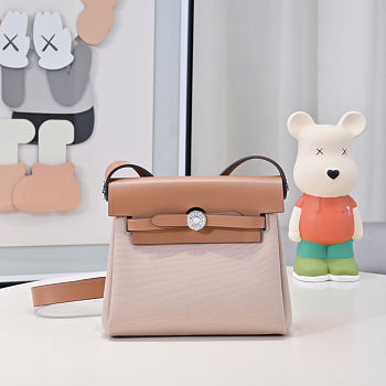 Fortok Hermès Herbag Zip mini bag in Leather and canvas Beige 20cm