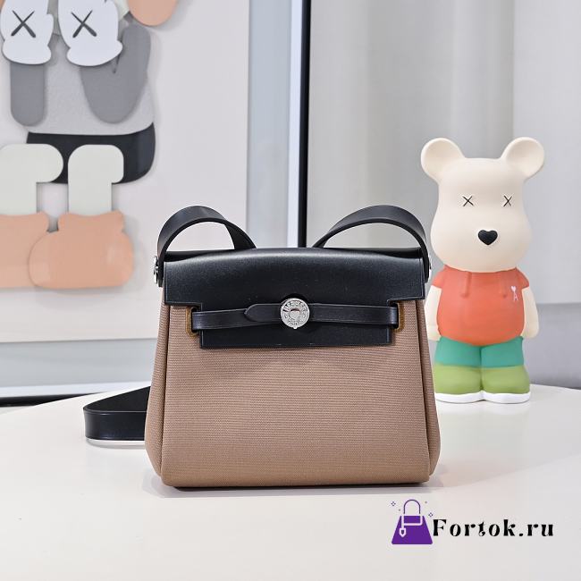 Fortok Hermès Herbag Zip mini bag in canvas Brown/Black 20cm - 1