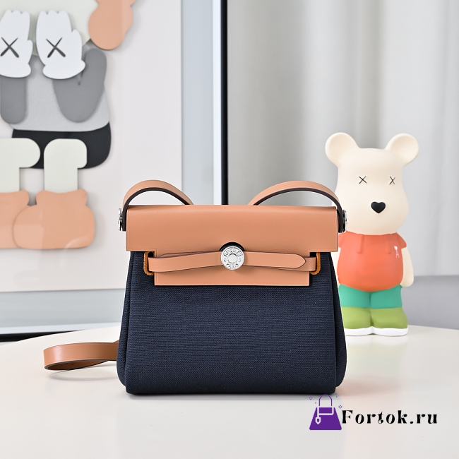 Fortok Hermès Herbag Zip mini bag in canvas Navy Blue 20cm - 1