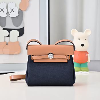 Fortok Hermès Herbag Zip mini bag in canvas Navy Blue 20cm
