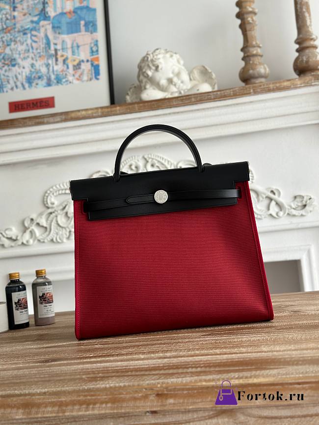 Fortok Hermès Herbag Zip bag in canvas Burgundy 31cm - 1