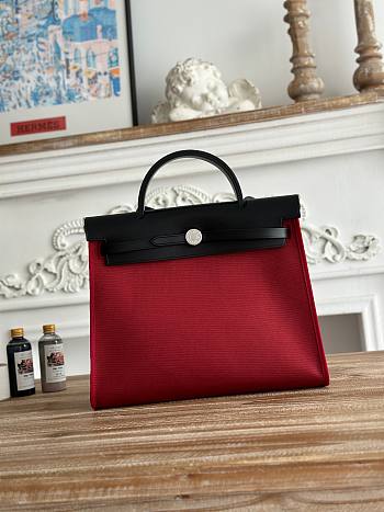Fortok Hermès Herbag Zip bag in canvas Burgundy 31cm