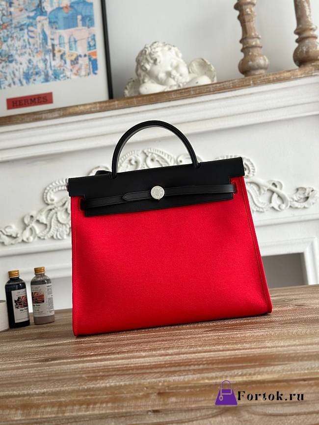 Fortok Hermès Herbag Zip bag in canvas Red 31cm - 1