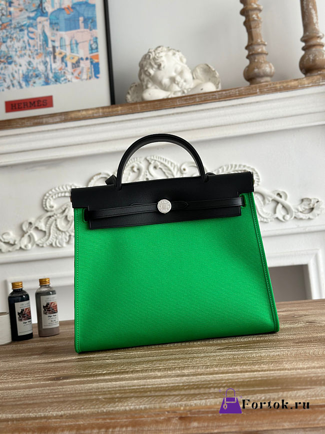 Fortok Hermès Herbag Zip bag in canvas Green 31cm - 1