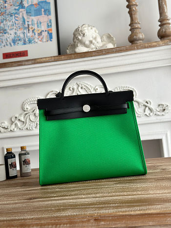 Fortok Hermès Herbag Zip bag in canvas Green 31cm