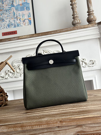 Fortok Hermès Herbag Zip bag in canvas Grey Green 31cm