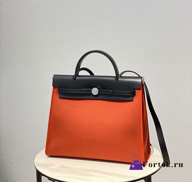 Fortok Hermès Herbag Zip bag in canvas Orange 31cm - 1