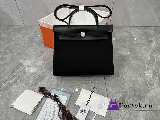 Fortok Hermès Herbag Zip bag in canvas Black 31cm - 1