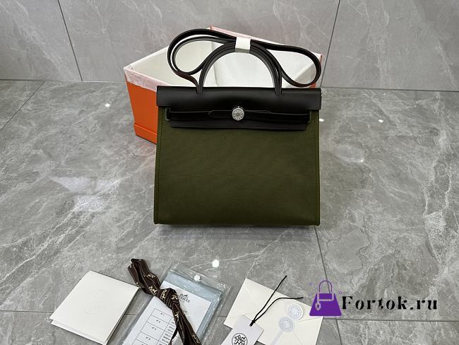 Fortok Hermès Herbag Zip bag in canvas Olive Green 31cm - 1