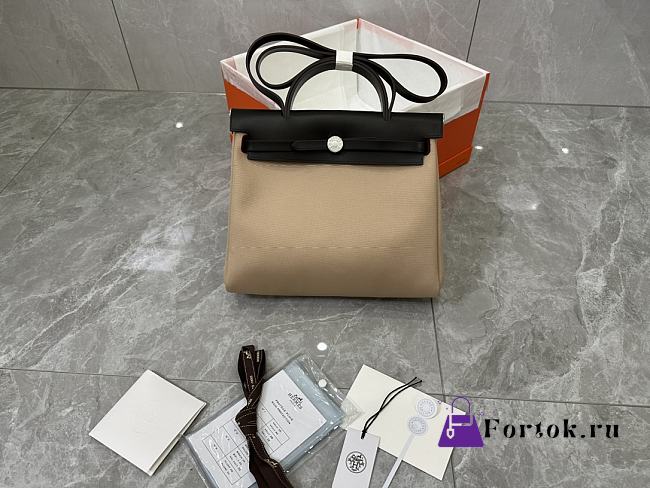 Fortok Hermès Herbag Zip bag in canvas Tan 31cm - 1