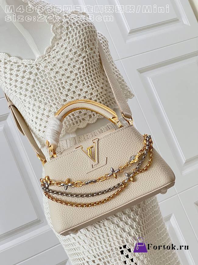 Fortok Louis Vuitton Capucines Mini bag a triple chain adornment Beige 22x12x8cm - 1