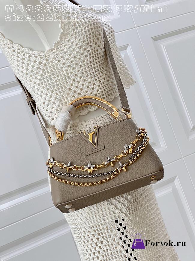 Fortok Louis Vuitton Capucines Mini bag a triple chain adornment Taupe 22x12x8cm - 1