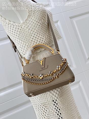 Fortok Louis Vuitton Capucines Mini bag a triple chain adornment Taupe 22x12x8cm