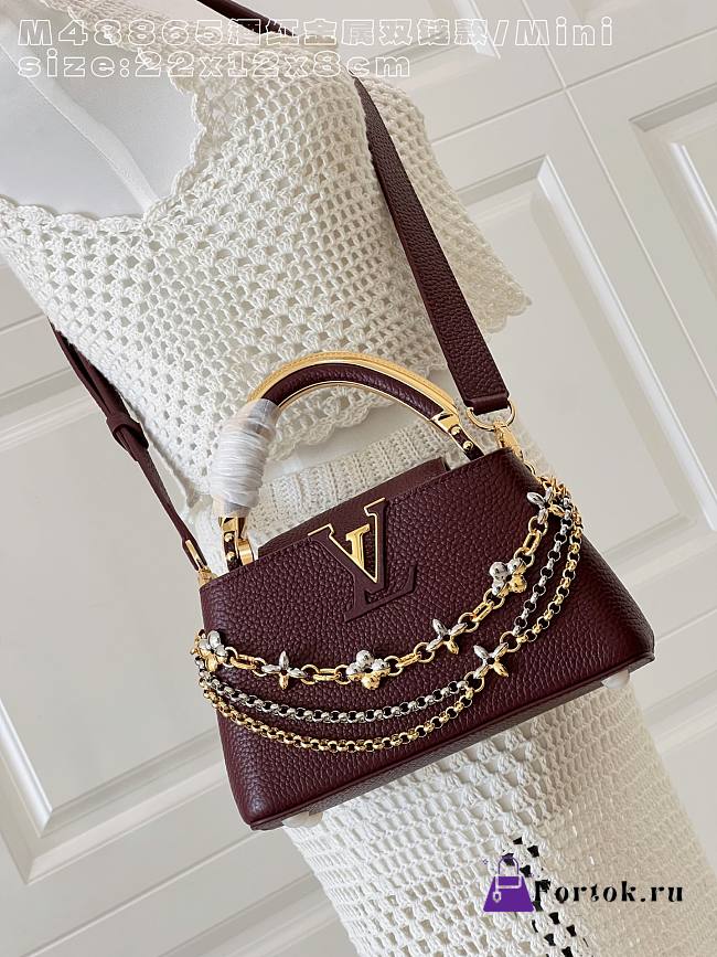 Fortok Louis Vuitton Capucines Mini bag a triple chain adornment Burgundy 22x12x8cm - 1