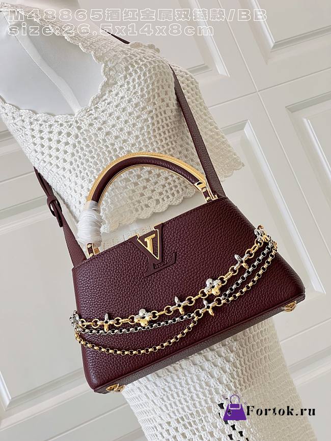 Fortok Louis Vuitton Capucines Mini bag a triple chain adornment Burgundy 26.5x14x8cm  - 1