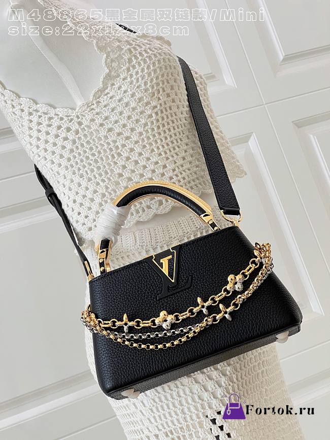 Fortok Louis Vuitton Capucines Mini bag a triple chain adornment Black 22x12x8cm  - 1
