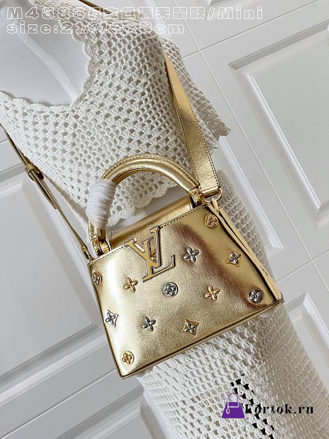 Fortok Louis Vuitton Capucines shimmering Gold-tone calfskin leather 13.6 x 8 x 21cm  - 1