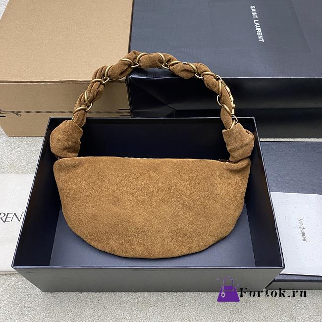 Fortok Saint Laurent Amalia 26ss Hobo Bag Suede Brown 19x13x10cm - 1