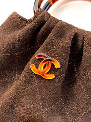 Fortok Chanel Mini Drawstring Bag with Resin/Tortoiseshell Handle Suede Chocolate Brown 9x12x5cm - 2