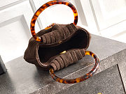 Fortok Chanel Mini Drawstring Bag with Resin/Tortoiseshell Handle Suede Chocolate Brown 9x12x5cm - 4