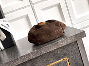 Fortok Chanel Mini Drawstring Bag with Resin/Tortoiseshell Handle Suede Chocolate Brown 9x12x5cm - 3