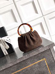 Fortok Chanel Mini Drawstring Bag with Resin/Tortoiseshell Handle Suede Chocolate Brown 9x12x5cm - 5