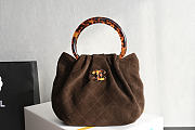 Fortok Chanel Drawstring Bag with Resin/Tortoiseshell Handle Suede Chocolate Brown 24x18x12cm  - 1