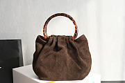 Fortok Chanel Drawstring Bag with Resin/Tortoiseshell Handle Suede Chocolate Brown 24x18x12cm  - 5