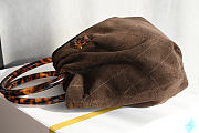 Fortok Chanel Drawstring Bag with Resin/Tortoiseshell Handle Suede Chocolate Brown 24x18x12cm  - 4