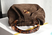 Fortok Chanel Drawstring Bag with Resin/Tortoiseshell Handle Suede Chocolate Brown 24x18x12cm  - 2