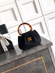 Fortok Chanel Mini Drawstring Bag with Resin/Tortoiseshell Handle Suede Black 9x12x5cm - 1