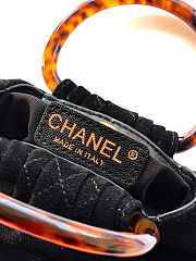 Fortok Chanel Mini Drawstring Bag with Resin/Tortoiseshell Handle Suede Black 9x12x5cm - 5