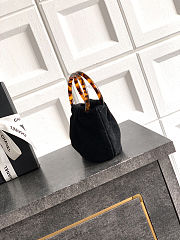Fortok Chanel Mini Drawstring Bag with Resin/Tortoiseshell Handle Suede Black 9x12x5cm - 2