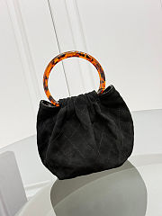 Fortok Chanel Drawstring Bag with Resin/Tortoiseshell Handle Suede Black 24x18x12cm - 6