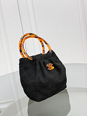 Fortok Chanel Drawstring Bag with Resin/Tortoiseshell Handle Suede Black 24x18x12cm - 3