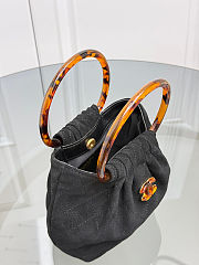 Fortok Chanel Drawstring Bag with Resin/Tortoiseshell Handle Suede Black 24x18x12cm - 2