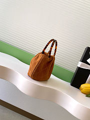 Fortok Chanel Mini Drawstring Bag with Resin/Tortoiseshell Handle Suede Brown 9x12x5cm - 2