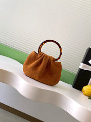 Fortok Chanel Mini Drawstring Bag with Resin/Tortoiseshell Handle Suede Brown 9x12x5cm - 3