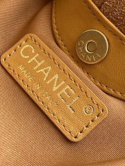 Fortok Chanel Mini Drawstring Bag with Resin/Tortoiseshell Handle Suede Brown 9x12x5cm - 5