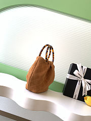 Fortok Chanel Drawstring Bag with Resin/Tortoiseshell Handle Suede Brown 24x18x12cm - 2
